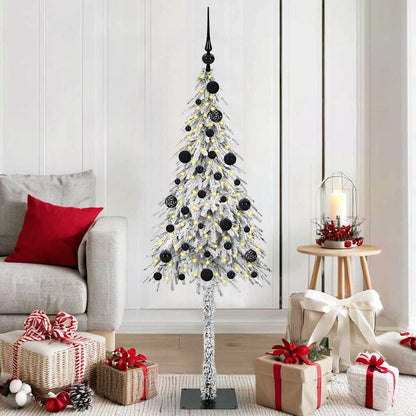 Christmas Tree White PE and Steel 150 cm with leds &black balls