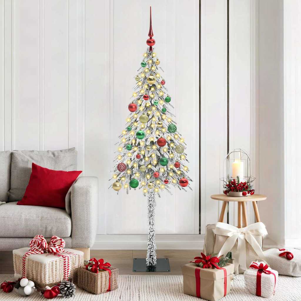 Christmas Tree White PE and Steel 150 cm with leds &multicolour balls