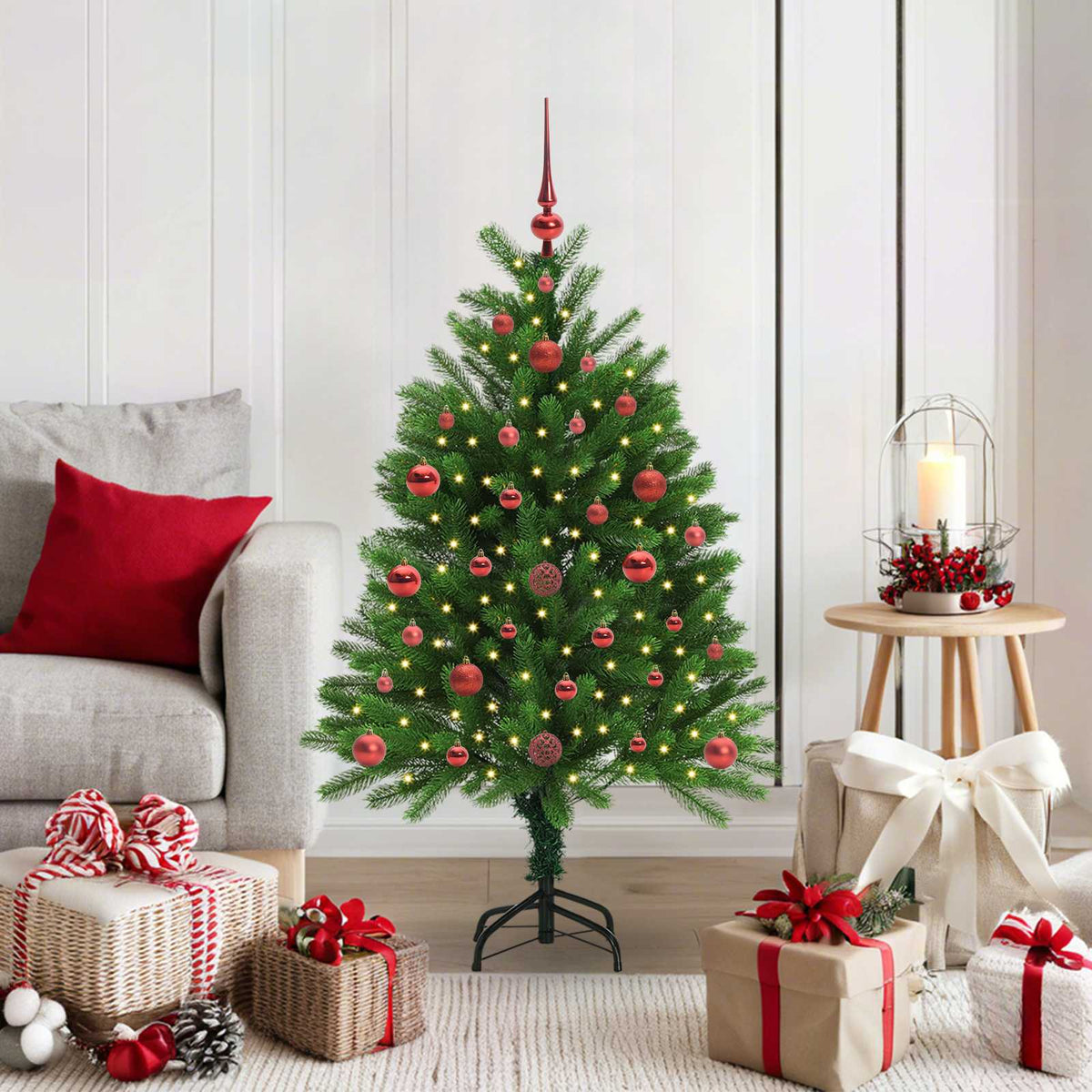 Christmas Tree Green 120 cm PE Length 75 cm with 61 red balls
