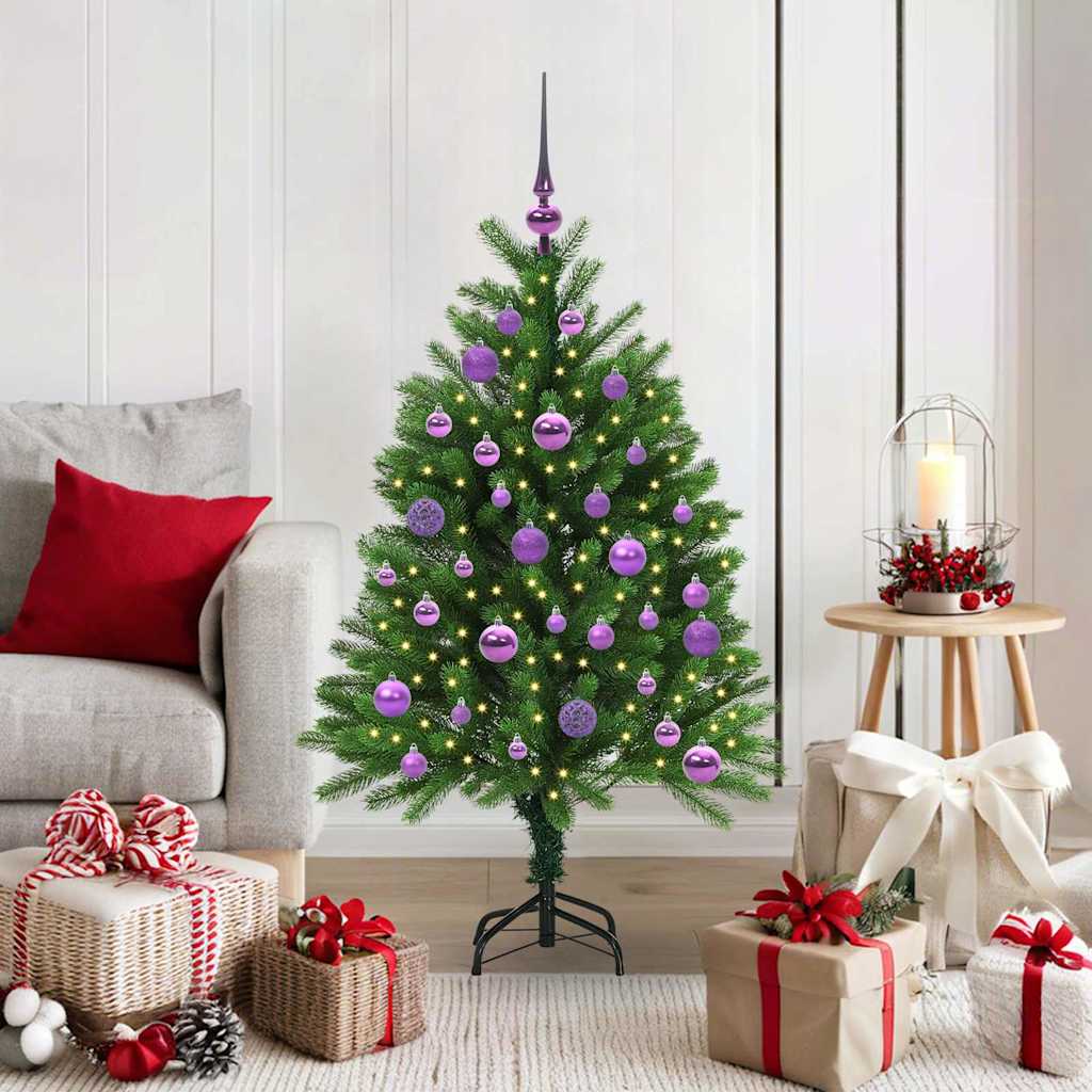 Christmas Tree Green 120 cm PE Length 75 cm with 61 lilac balls