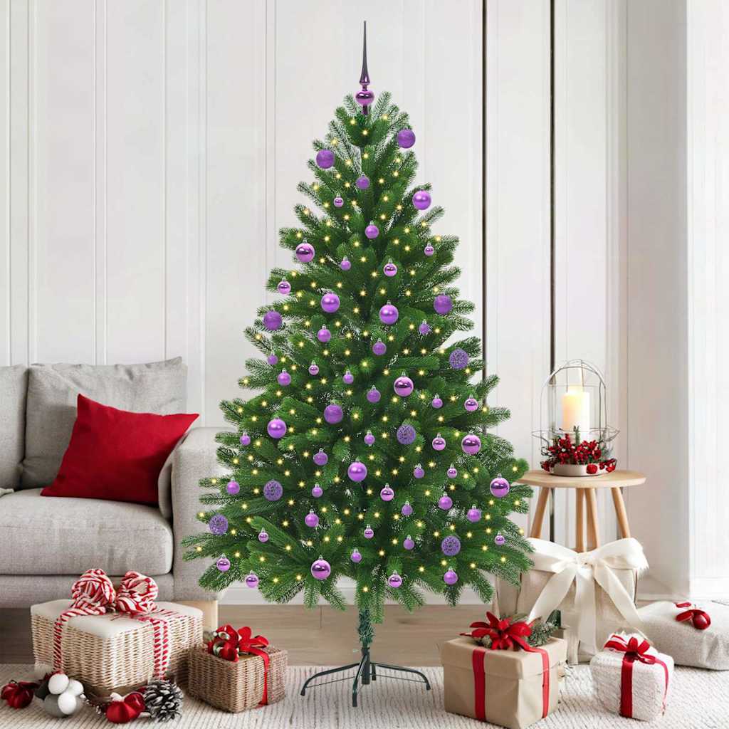 Christmas Tree Green 180 cm PE Length 90 cm with 120 lilac balls