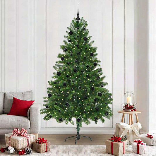 Christmas Tree with 300 LEDs with Stand Green 210 cm PE Length 105 cm with 120 black balls