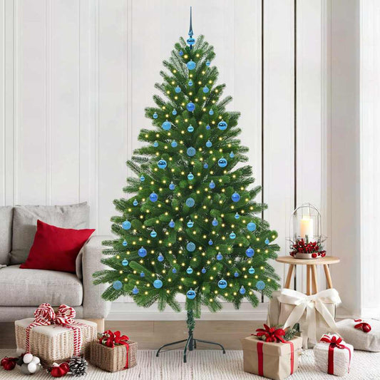 Christmas Tree with 300 LEDs with Stand Green 210 cm PE Length 105 cm with 120 blue balls