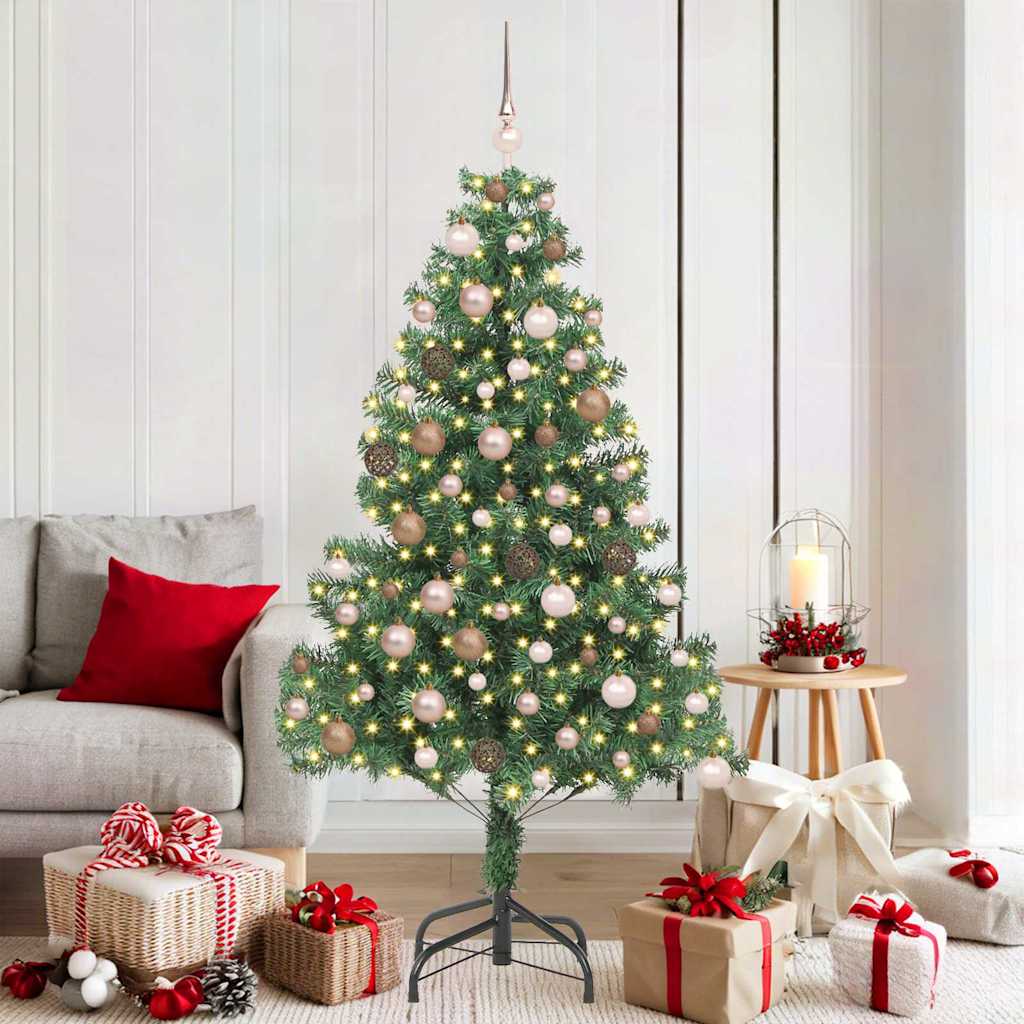 Christmas Tree PVC 180 cm Green with 300 LEDs&rose gold balls