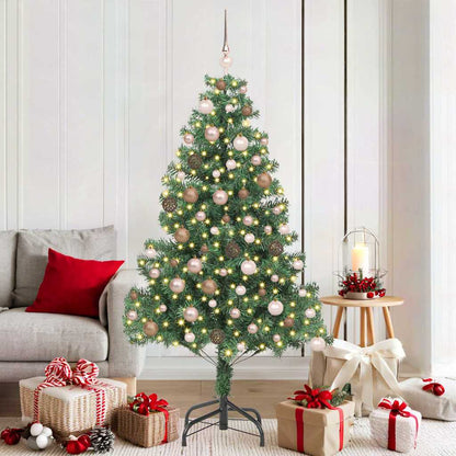 Christmas Tree PVC 180 cm Green with 300 LEDs&rose gold balls