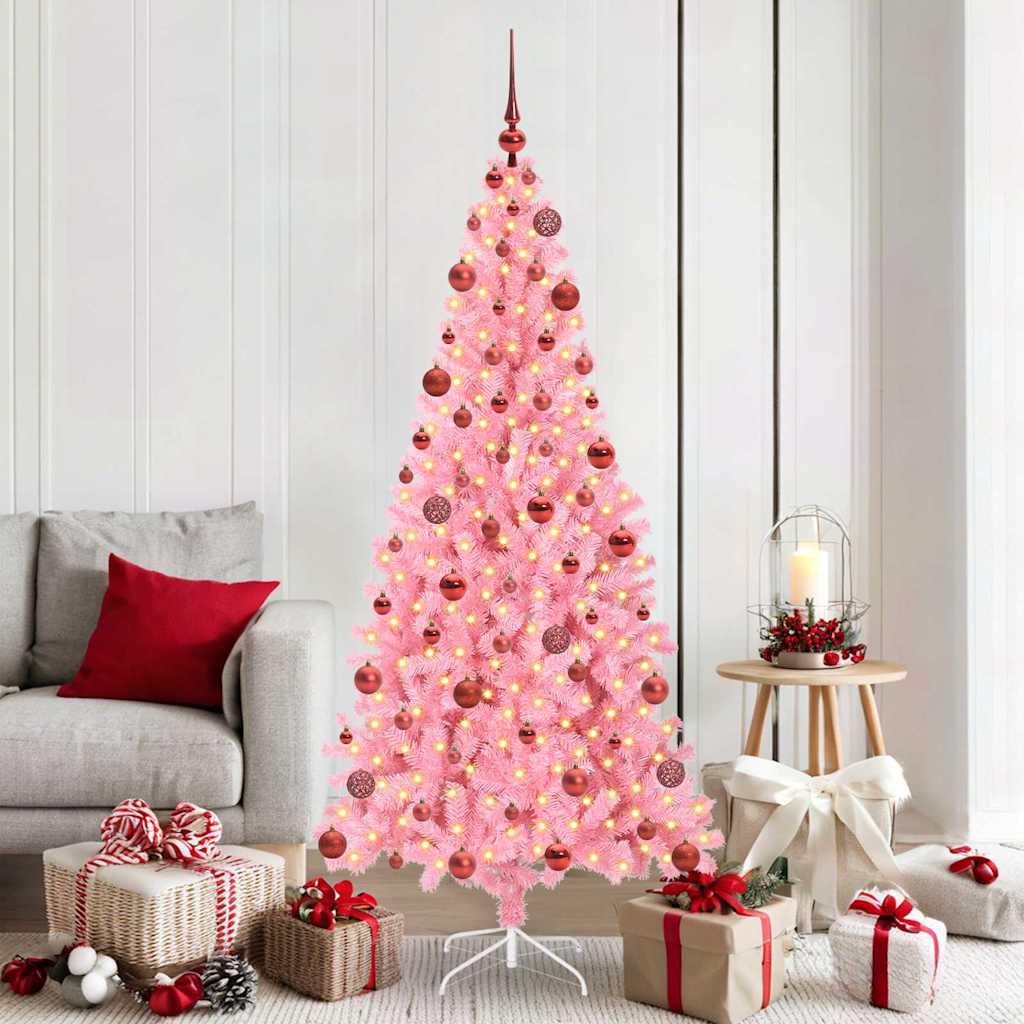 Christmas Tree PVC 180 cm Pink with 300 LEDs&red balls