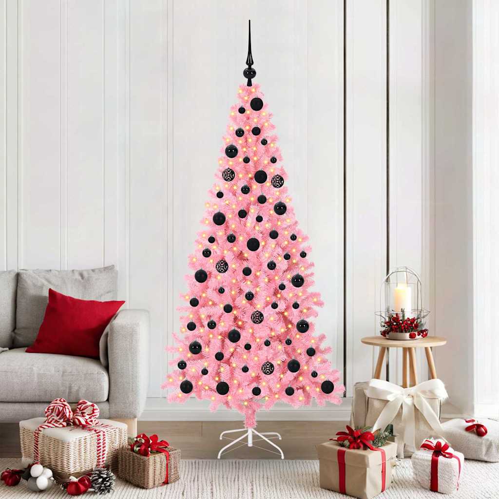 Christmas Tree PVC 180 cm Pink with 300 LEDs&black balls