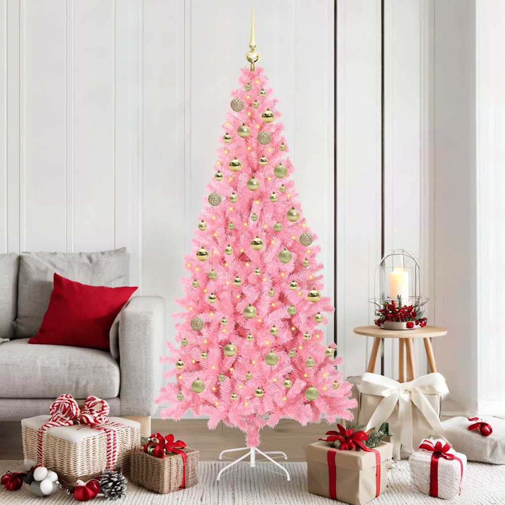 Christmas Tree PVC 180 cm Pink with 300 LEDs&gold balls