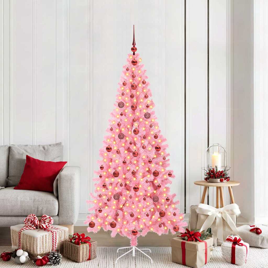 Christmas Tree PVC 210 cm Pink with 300 LEDs&red balls