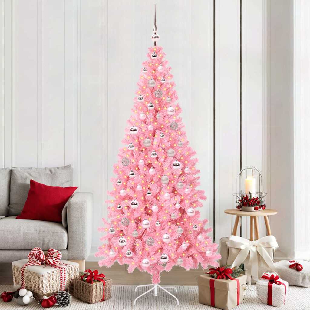 Christmas Tree PVC 210 cm Pink with 300 LEDs&pink balls