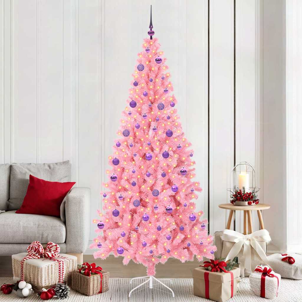 Christmas Tree PVC 210 cm Pink with 300 LEDs&lilac balls