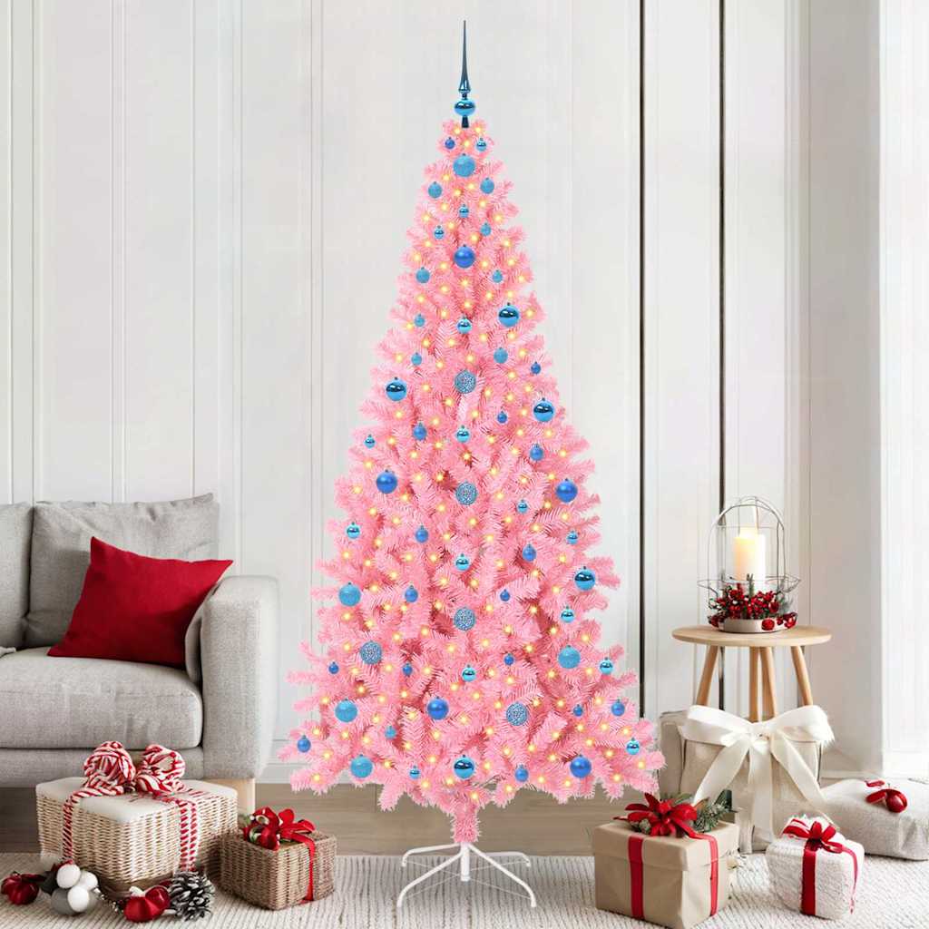 Christmas Tree PVC 210 cm Pink with 300 LEDs&blue balls