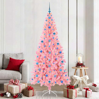 Christmas Tree PVC 210 cm Pink with 300 LEDs&blue balls