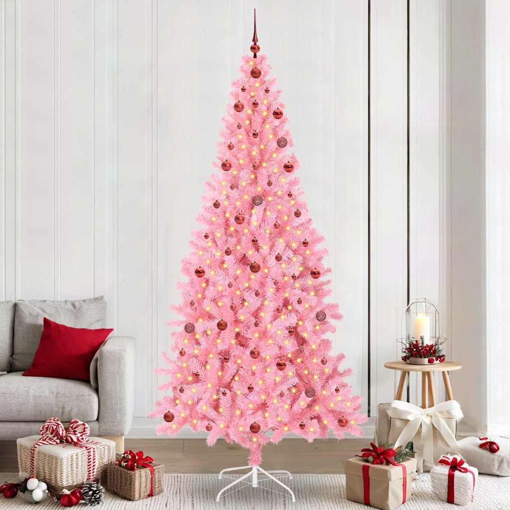 Christmas Tree PVC 240 cm Pink with 300 LEDs&red balls