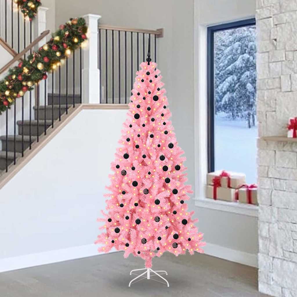 Christmas Tree PVC 240 cm Pink with 300 LEDs&black balls
