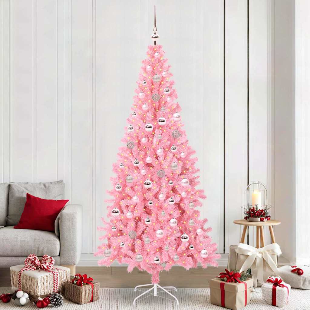 Christmas Tree PVC 240 cm Pink with 300 LEDs&pink balls