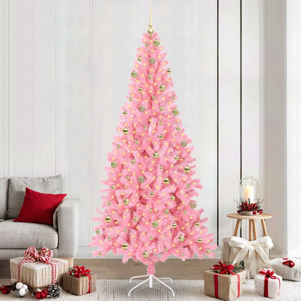Christmas Tree PVC 240 cm Pink with 300 LEDs&gold balls