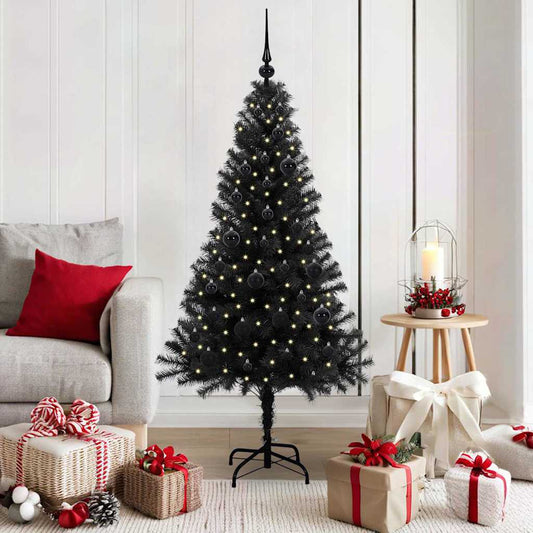 Christmas Tree PVC 150 cm Black with 150 LEDs&black balls