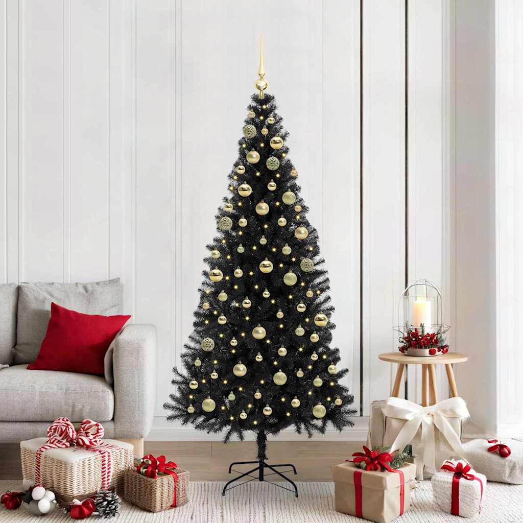 Christmas Tree PVC 180 cm Black with 300 LEDs&gold balls