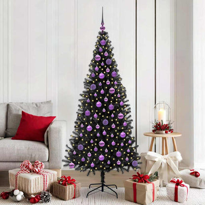 Christmas Tree PVC 180 cm Black with 300 LEDs&lilac balls
