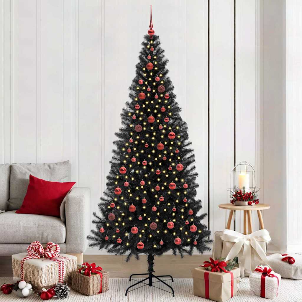 Christmas Tree PVC 210 cm Black with 300 LEDs&red balls