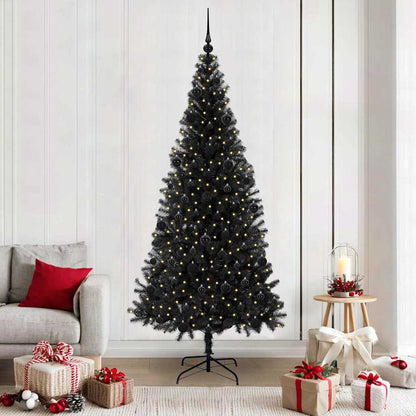 Christmas Tree PVC 210 cm Black with 300 LEDs&black balls