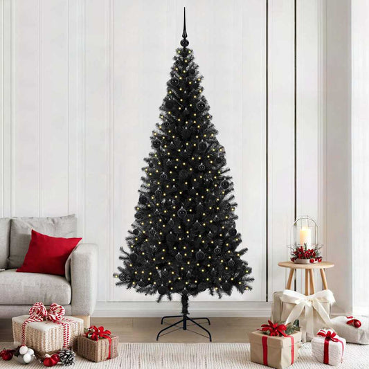 Christmas Tree PVC 210 cm Black with 300 LEDs&black balls