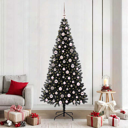 Christmas Tree PVC 210 cm Black with 300 LEDs&pink balls