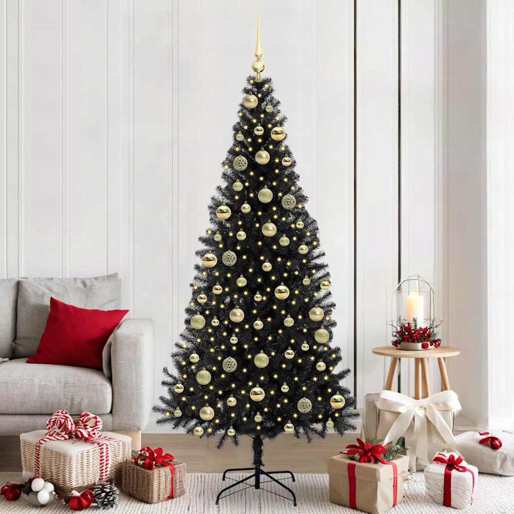 Christmas Tree PVC 210 cm Black with 300 LEDs&gold balls
