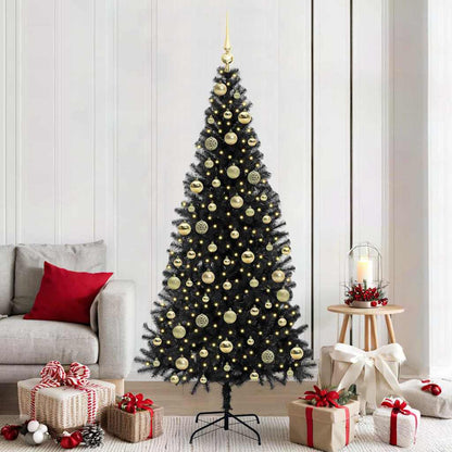 Christmas Tree PVC 210 cm Black with 300 LEDs&gold balls