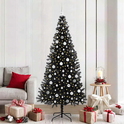 Christmas Tree PVC 210 cm Black with 300 LEDs&silver balls