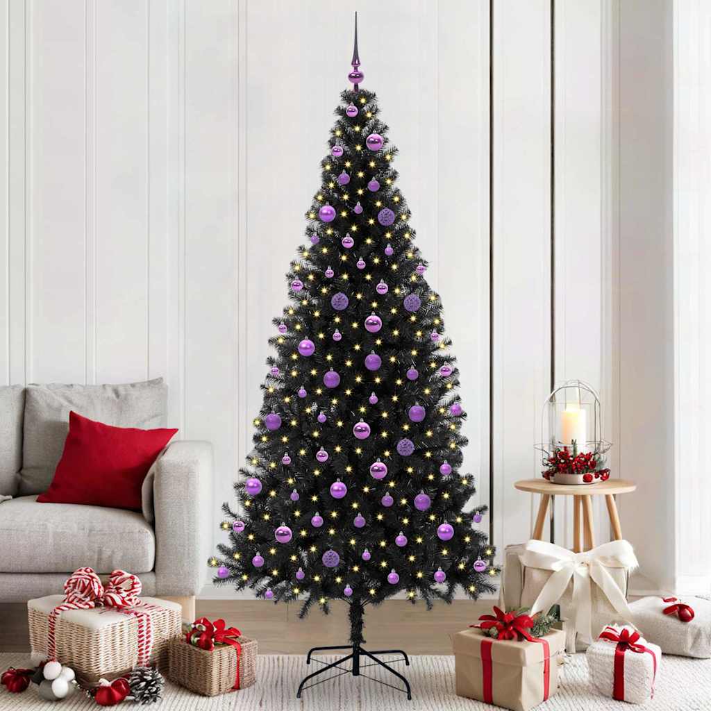 Christmas Tree PVC 210 cm Black with 300 LEDs&lilac balls