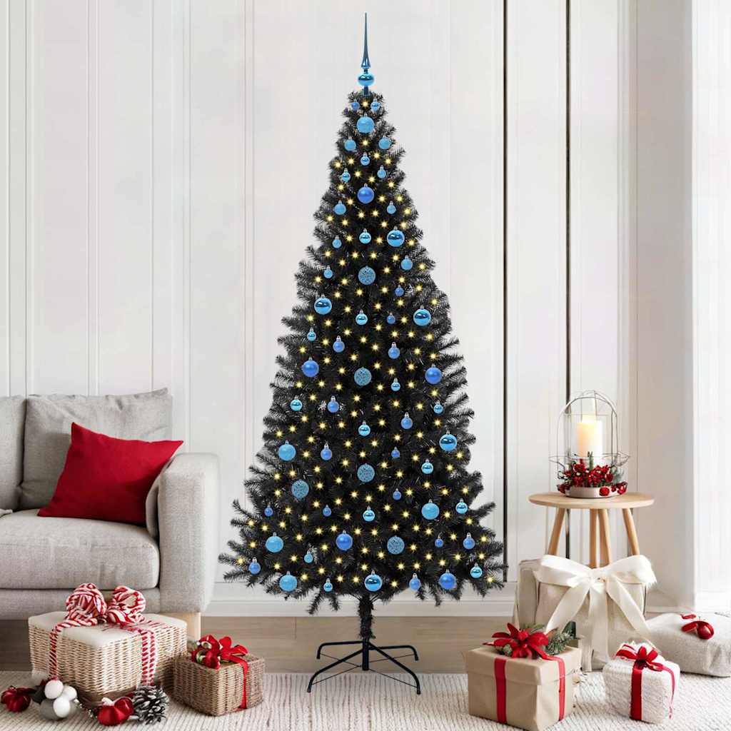Christmas Tree PVC 210 cm Black with 300 LEDs&blue balls