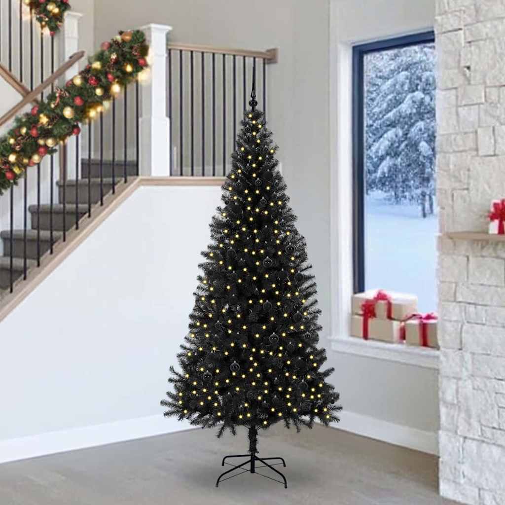 Christmas Tree PVC 240 cm Black with 300 LEDs&black balls