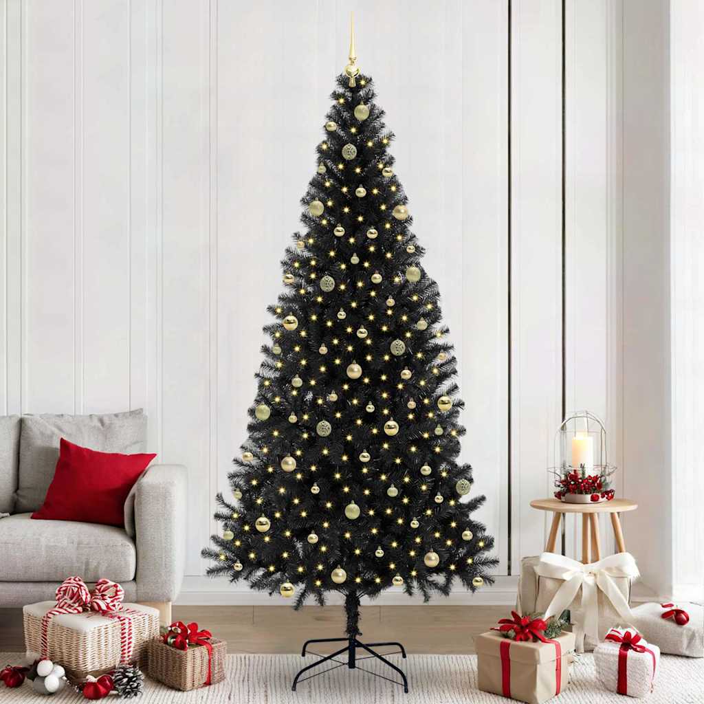 Christmas Tree PVC 240 cm Black with 300 LEDs&gold balls