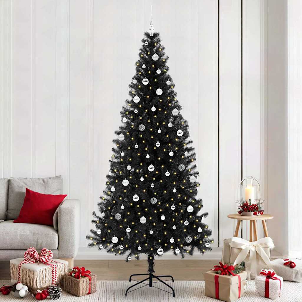 Christmas Tree PVC 240 cm Black with 300 LEDs&silver balls