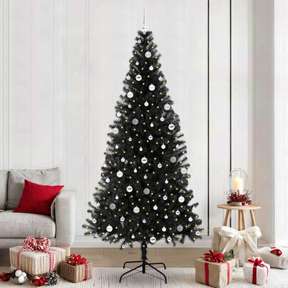 Christmas Tree PVC 240 cm Black with 300 LEDs&silver balls