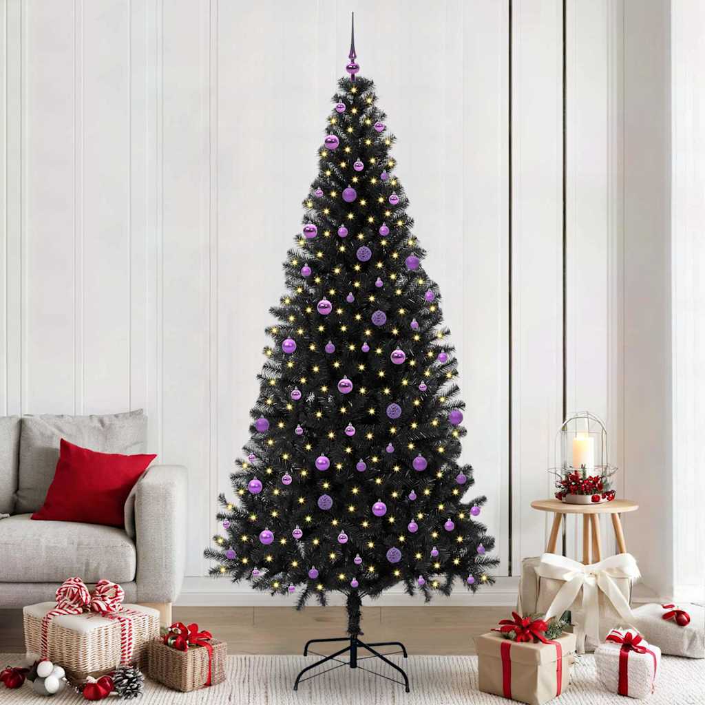 Christmas Tree PVC 240 cm Black with 300 LEDs&lilac balls