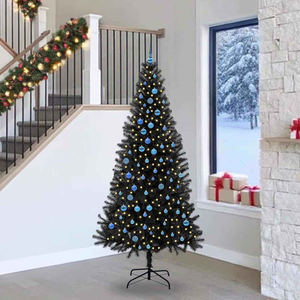 Christmas Tree PVC 240 cm Black with 300 LEDs&blue balls