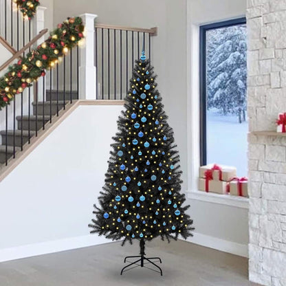Christmas Tree PVC 240 cm Black with 300 LEDs&blue balls