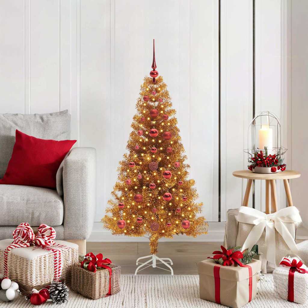 Christmas Tree PET 120 cm Gold with 150 LEDs&red balls