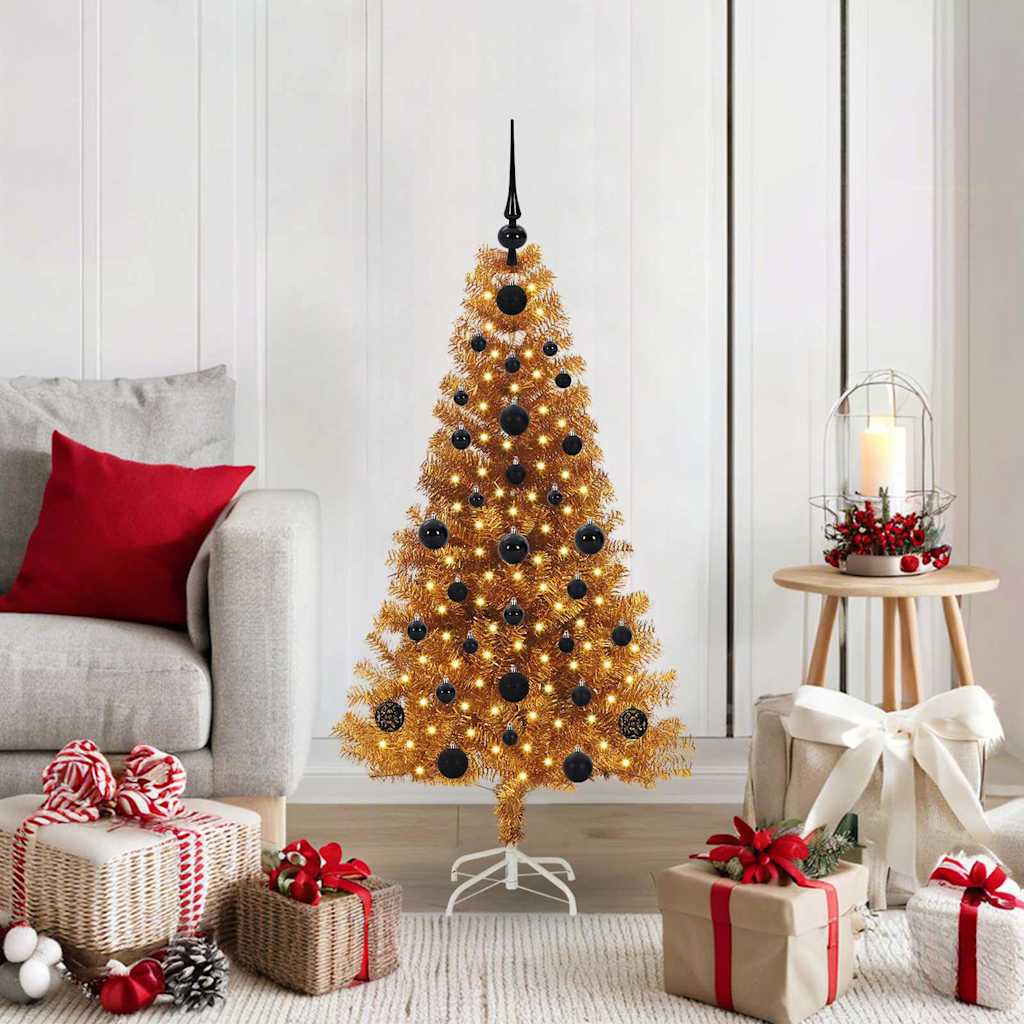 Christmas Tree PET 120 cm Gold with 150 LEDs&black balls
