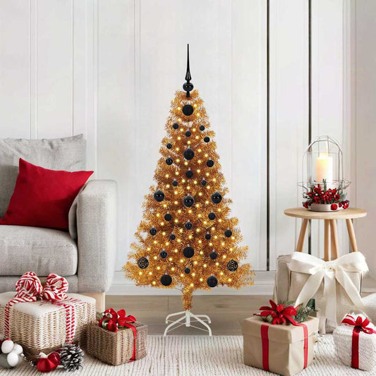 Christmas Tree PET 120 cm Gold with 150 LEDs&black balls