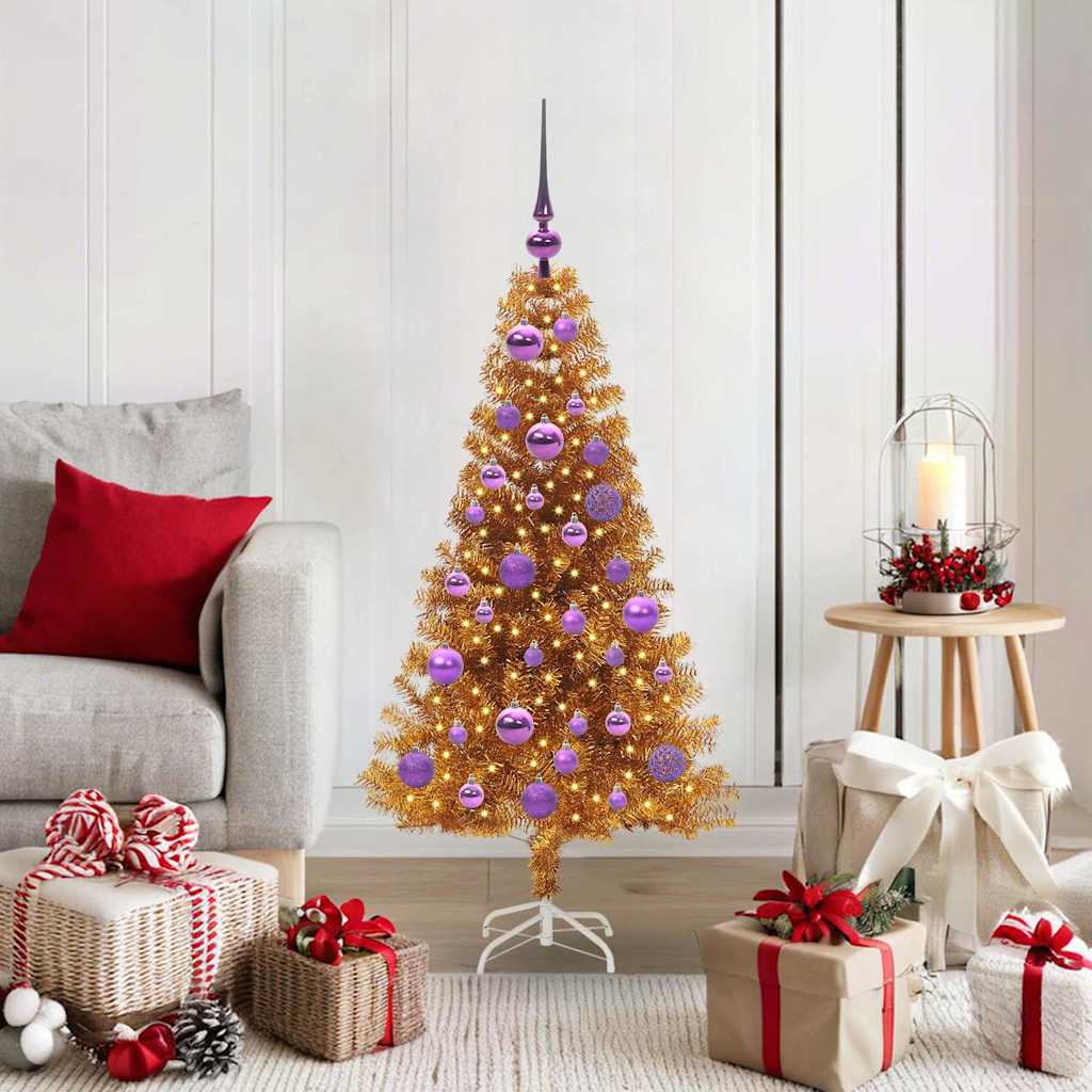 Christmas Tree PET 120 cm Gold with 150 LEDs&lilac balls