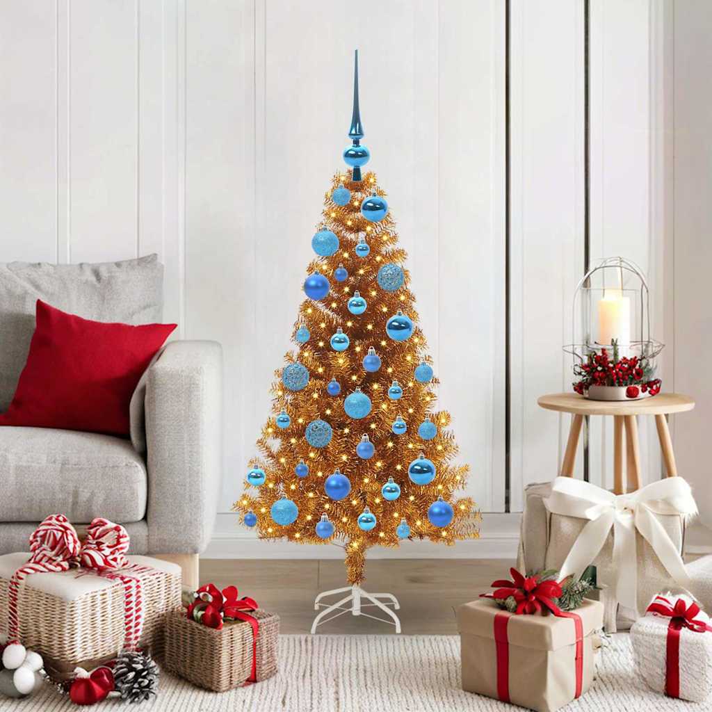 Christmas Tree PET 120 cm Gold with 150 LEDs&blue balls