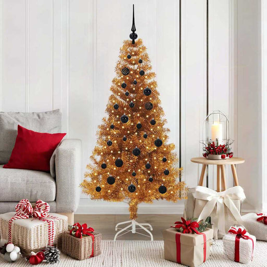Christmas Tree PET 150 cm Gold with 150 LEDs&black balls
