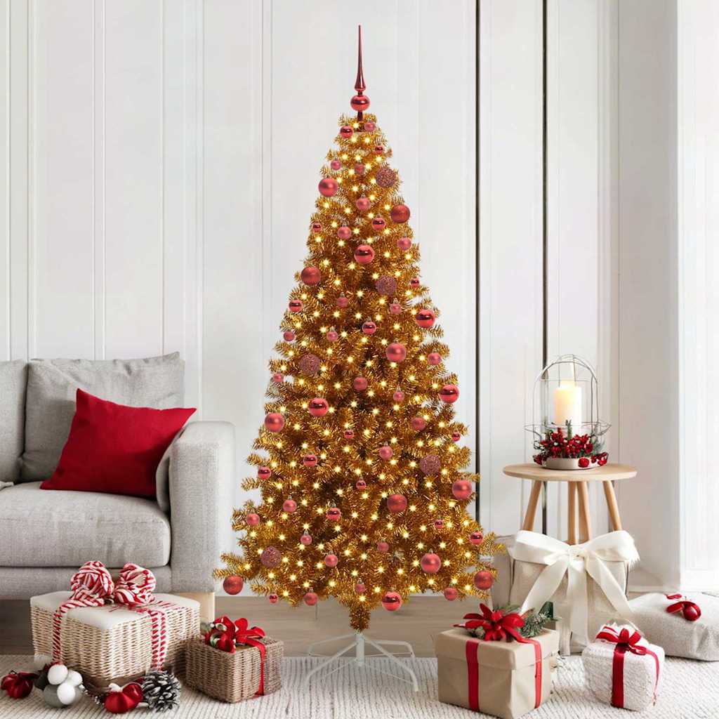 Christmas Tree PET 180 cm Gold with 300 LEDs&red balls