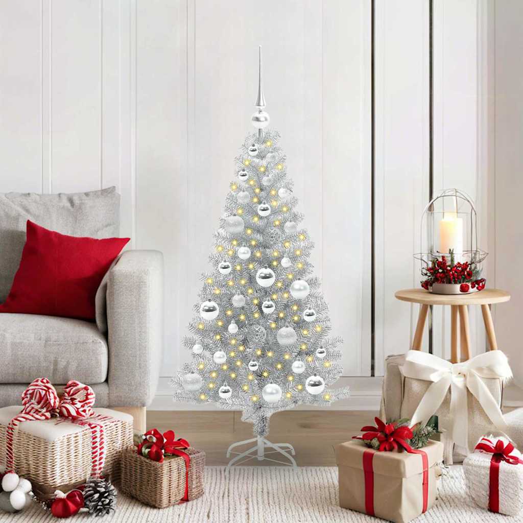 Christmas Tree PET 120 cm Silver with 150 LEDs&silver balls
