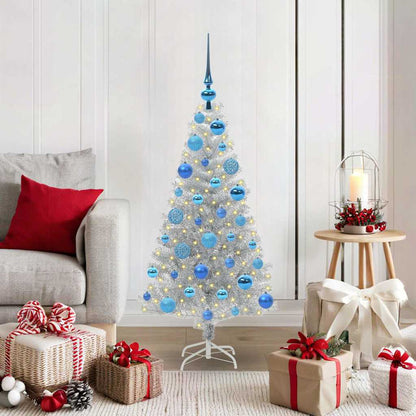 Christmas Tree PET 120 cm Silver with 150 LEDs&blue balls