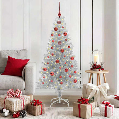 Christmas Tree PET 150 cm Silver with 150 LEDs&red balls